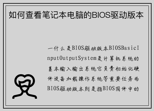 如何查看笔记本电脑的BIOS驱动版本